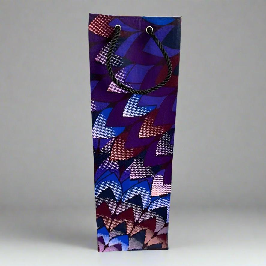 Ethnic, Fabric, Patterned, Handmade Dark Purple, Lavender, Maroon, and Blue Wine Gift Bag - Gezia Accents