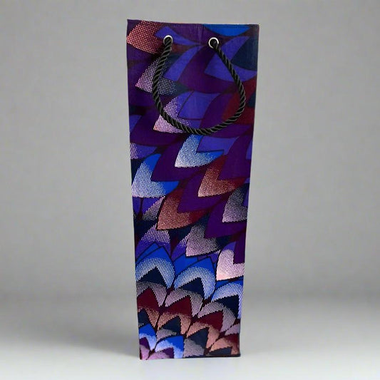 Ethnic, Fabric, Patterned, Handmade Dark Purple, Lavender, Maroon, and Blue Wine Gift Bag - Gezia Accents