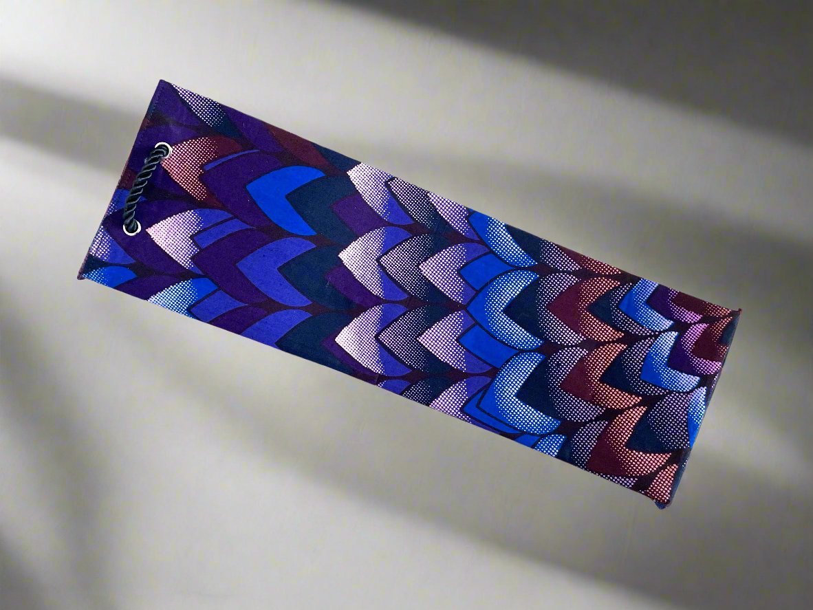 Ethnic, Fabric, Patterned, Handmade Dark Purple, Lavender, Maroon, and Blue Wine Gift Bag - Gezia Accents