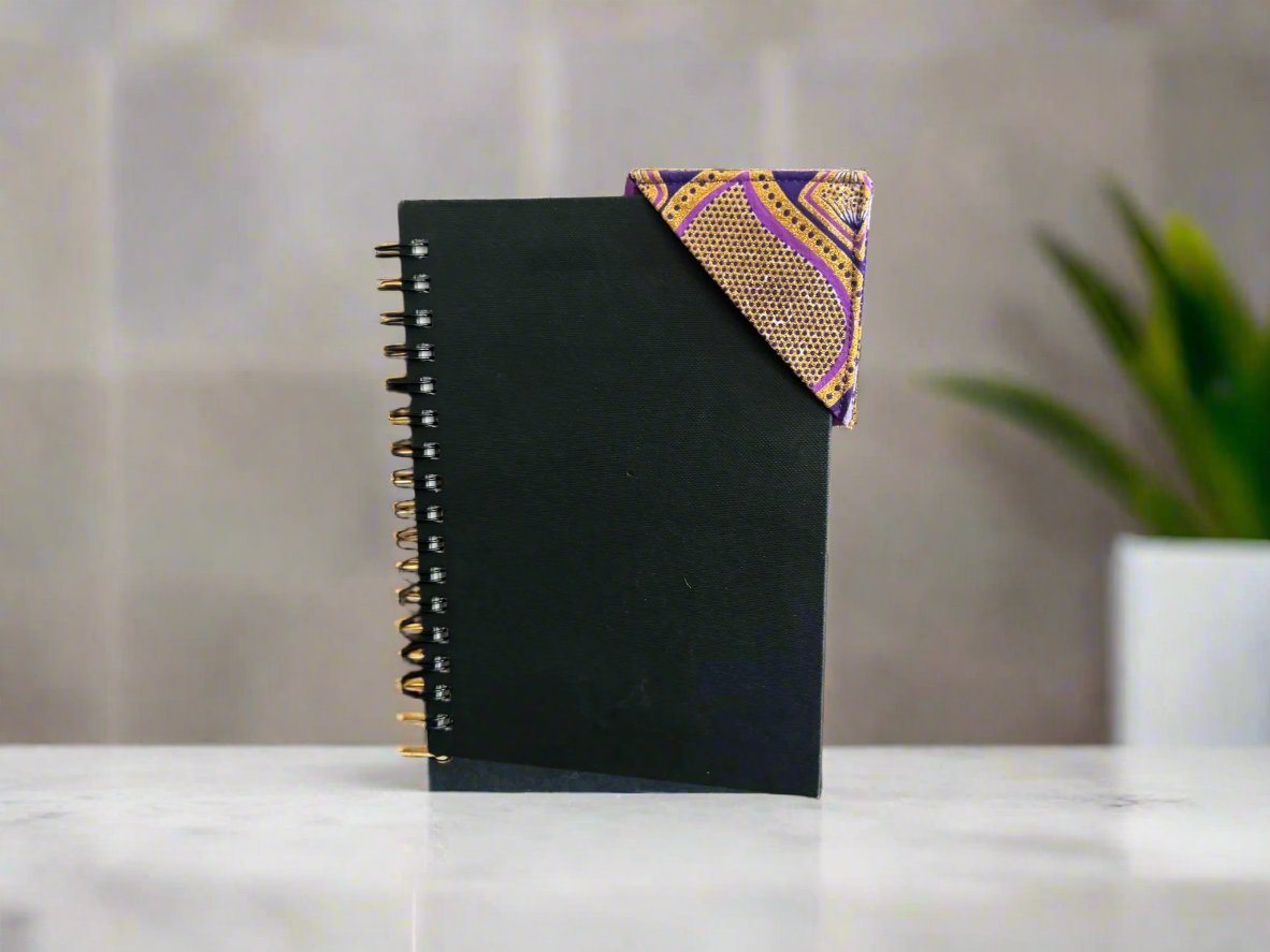 Ethnic, Fabric, Patterned, Handmade Dark Purple, Light Purple, and Gold Bookmark - Gezia Accents