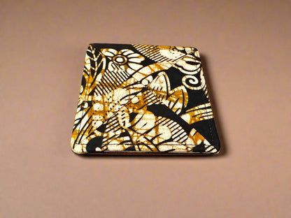 Ethnic, Fabric, Patterned, Handmade Gold, Beige, and Black Coasters - Gezia Accents