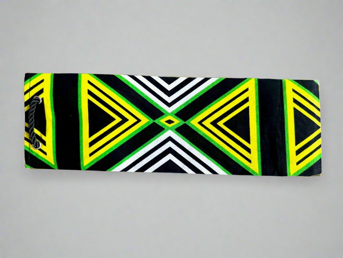 Ethnic, Fabric, Patterned, Handmade Green, Black, and White Wine Gift Bag - Gezia Accents