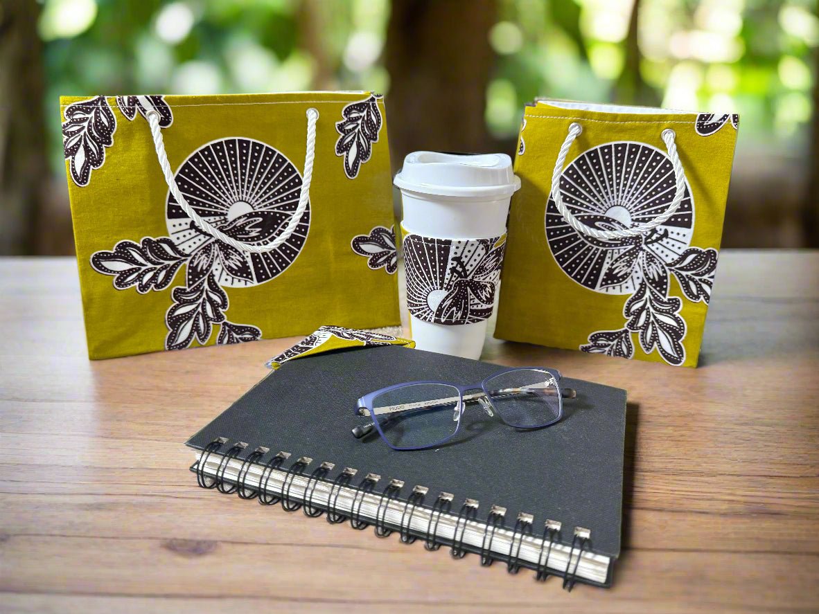 Ethnic, Fabric, Patterned, Handmade Green, Dark Brown, and White Bookmark - Gezia Accents