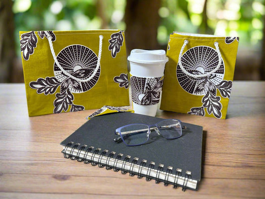 Ethnic, Fabric, Patterned, Handmade Green, Dark Brown, and White Bookmark - Gezia Accents