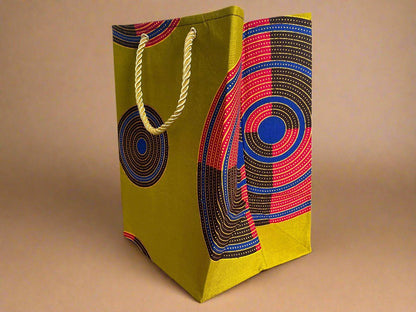 Ethnic, Fabric, Patterned, Handmade Green, Dark Brown, Red, and Yellow Small Bag - Gezia Accents