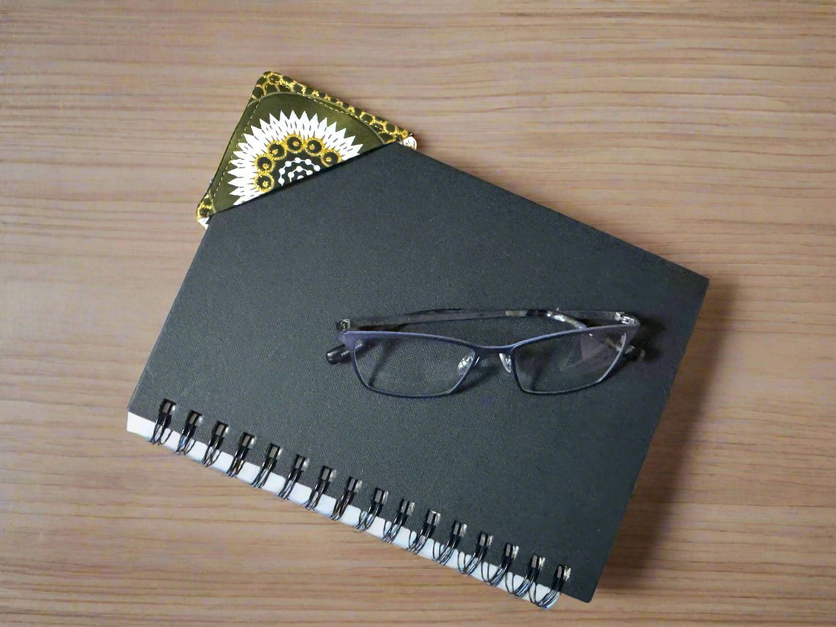 Ethnic, Fabric, Patterned, Handmade Green, Dark Green, Cream, and Gold Bookmark - Gezia Accents