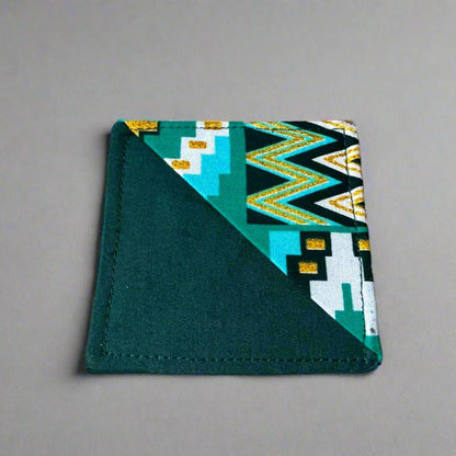 Ethnic, Fabric, Patterned, Handmade Green, Dark Green, White, and Gold Bookmark - Gezia Accents