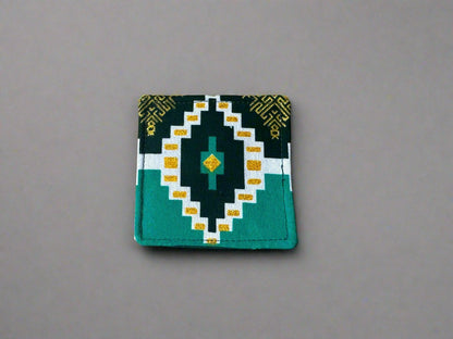 Ethnic, Fabric, Patterned, Handmade Green, Dark Green, White, and Gold Bookmark - Gezia Accents