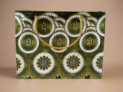 Ethnic, Fabric, Patterned, Handmade Green, Gold and White Small Wardrobe Bag - Gezia Accents