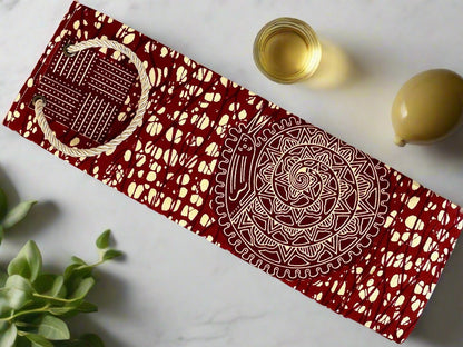 Ethnic, Fabric, Patterned, Handmade Maroon and Cream Wine Gift Bag - Gezia Accents