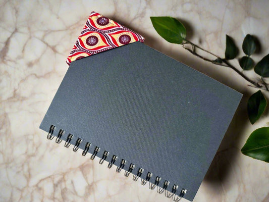 Ethnic, Fabric, Patterned Handmade Maroon, Beige, Red and Silver Bookmark - Gezia Accents