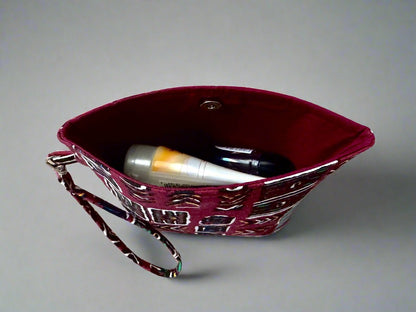 Ethnic, Fabric, Patterned, Handmade Maroon, Black, White, Blue, and Gold Mini Tote - Gezia Accents