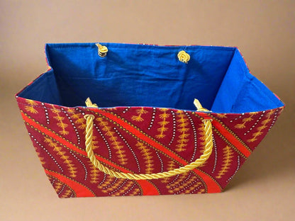 Ethnic, Fabric, Patterned, Handmade Maroon, Blue, Orange, and Gold Small Wardrobe Bag - Gezia Accents