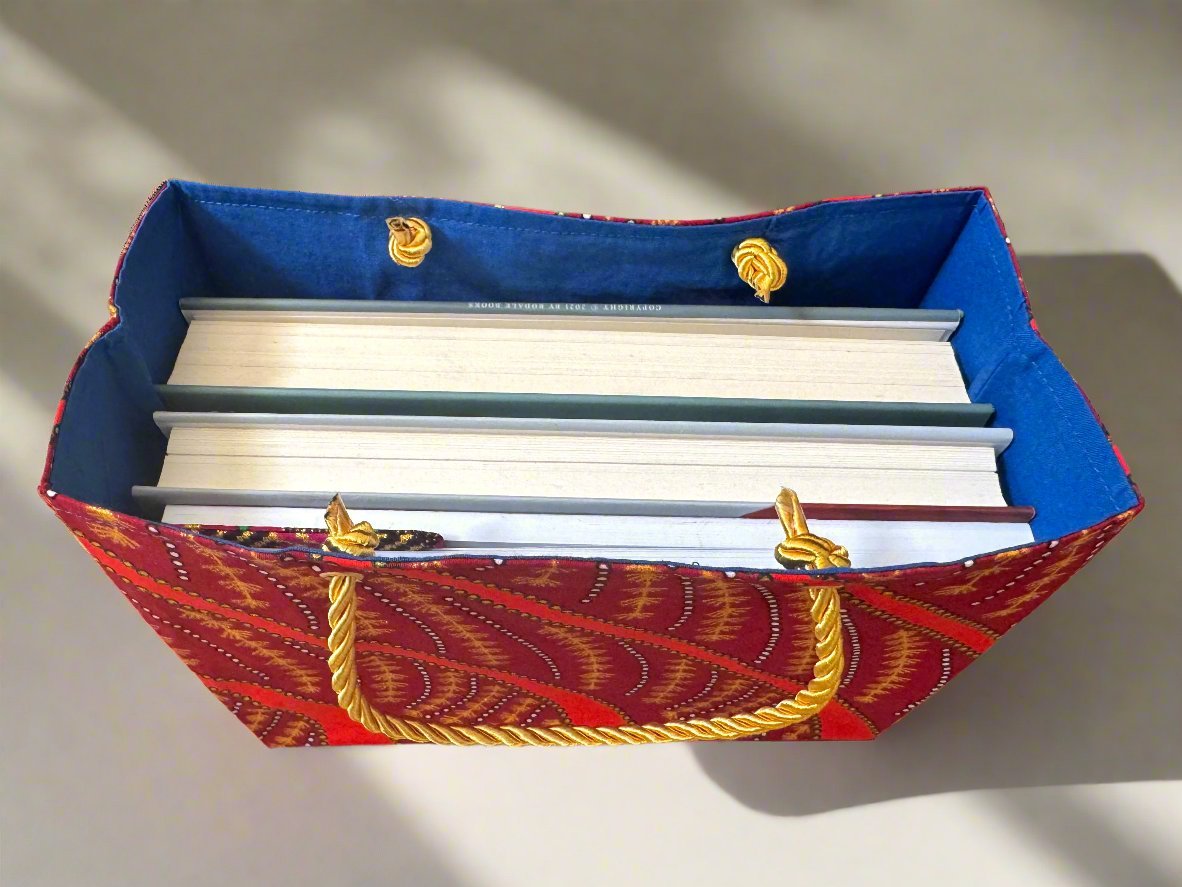 Ethnic, Fabric, Patterned, Handmade Maroon, Blue, Orange, and Gold Small Wardrobe Bag - Gezia Accents