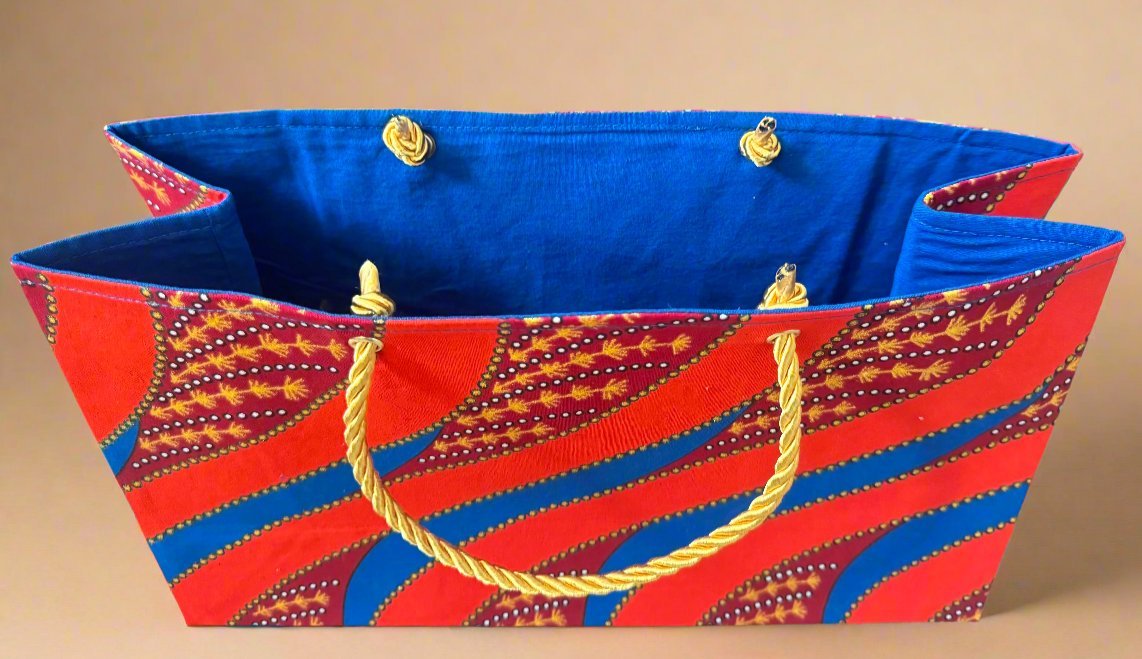 Ethnic, Fabric, Patterned, Handmade Maroon, Orange, Blue and Gold Medium Horizontal Bag - Gezia Accents