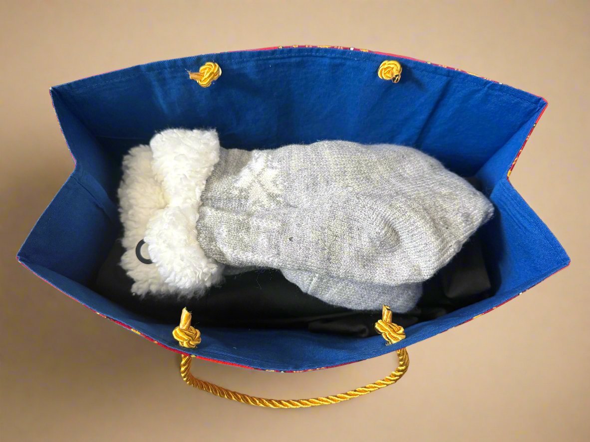 Ethnic, Fabric, Patterned, Handmade Maroon, Orange, Blue and Gold Medium Horizontal Bag - Gezia Accents