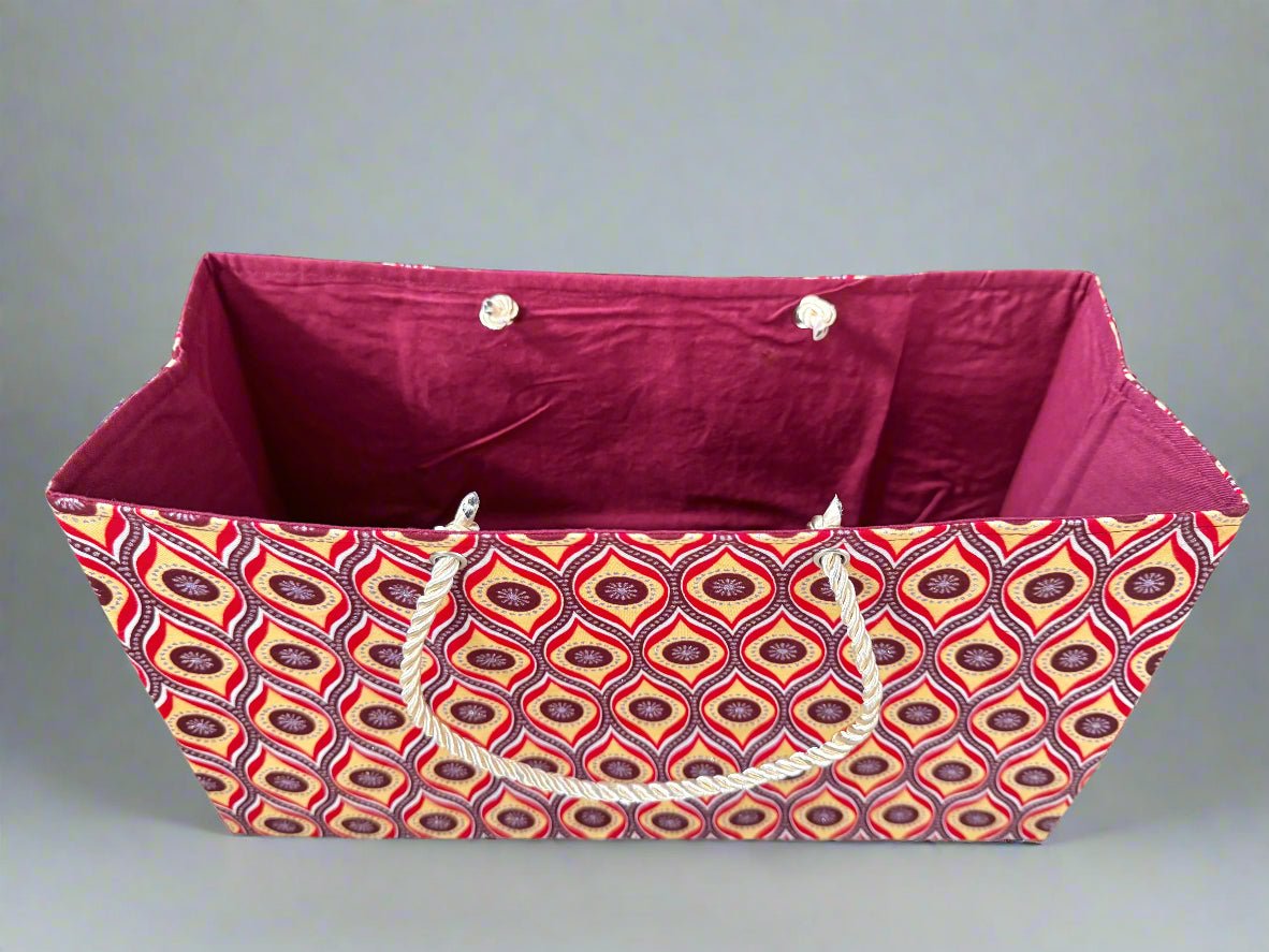 Ethnic, Fabric, Patterned, Handmade Maroon, Red, Beige and Silver Medium Horizontal Bag - Gezia Accents