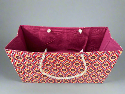 Ethnic, Fabric, Patterned, Handmade Maroon, Red, Beige and Silver Medium Horizontal Bag - Gezia Accents