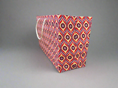 Ethnic, Fabric, Patterned, Handmade Maroon, Red, Beige and Silver Medium Horizontal Bag - Gezia Accents