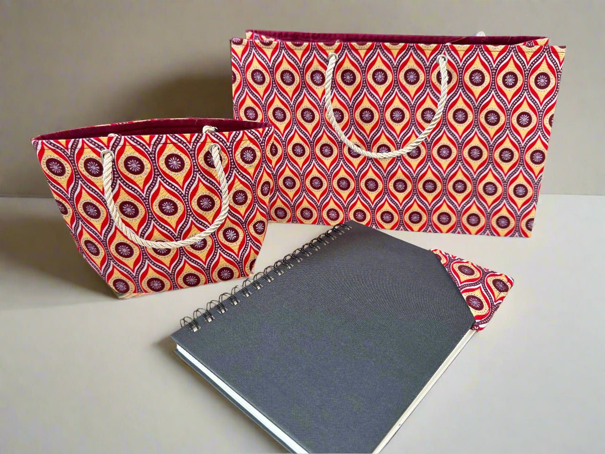 Ethnic, Fabric, Patterned, Handmade Maroon, Red, Beige and Silver Medium Horizontal Bag - Gezia Accents