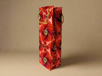 Ethnic, Fabric, Patterned, Handmade Maroon, Red, Pink and Gold Wine Gift Bag - Gezia Accents