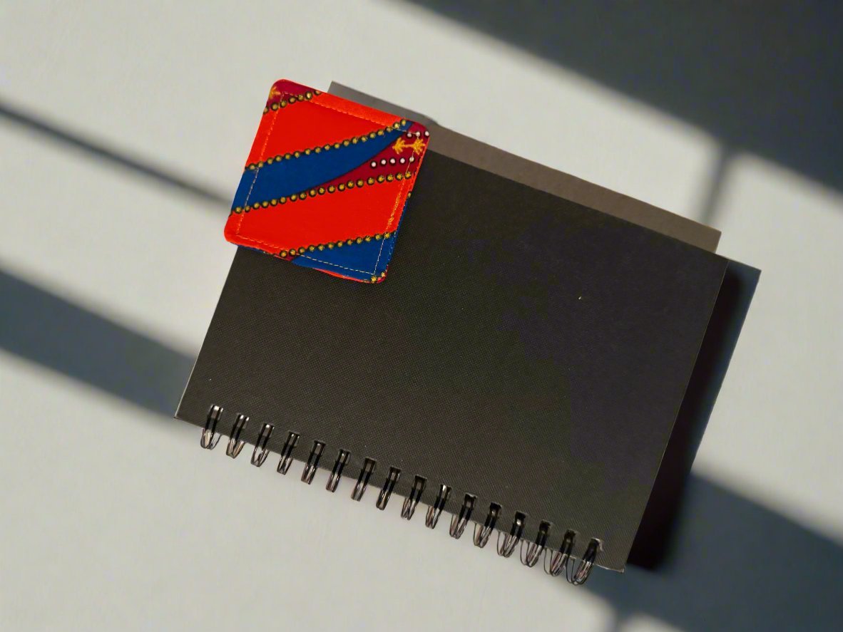 Ethnic, Fabric, Patterned, Handmade Orange, Blue Gold Bookmark - Gezia Accents