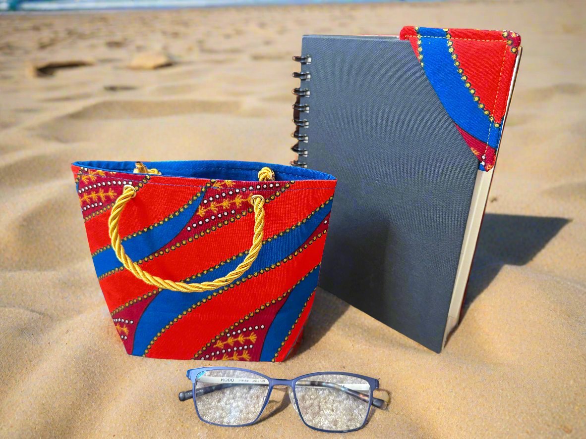 Ethnic, Fabric, Patterned, Handmade Orange, Blue Gold Bookmark - Gezia Accents