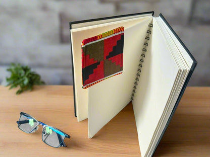 Ethnic, Fabric, Patterned, Handmade Orange, Red, Green, Yellow, Black and White Bookmark - Gezia Accents