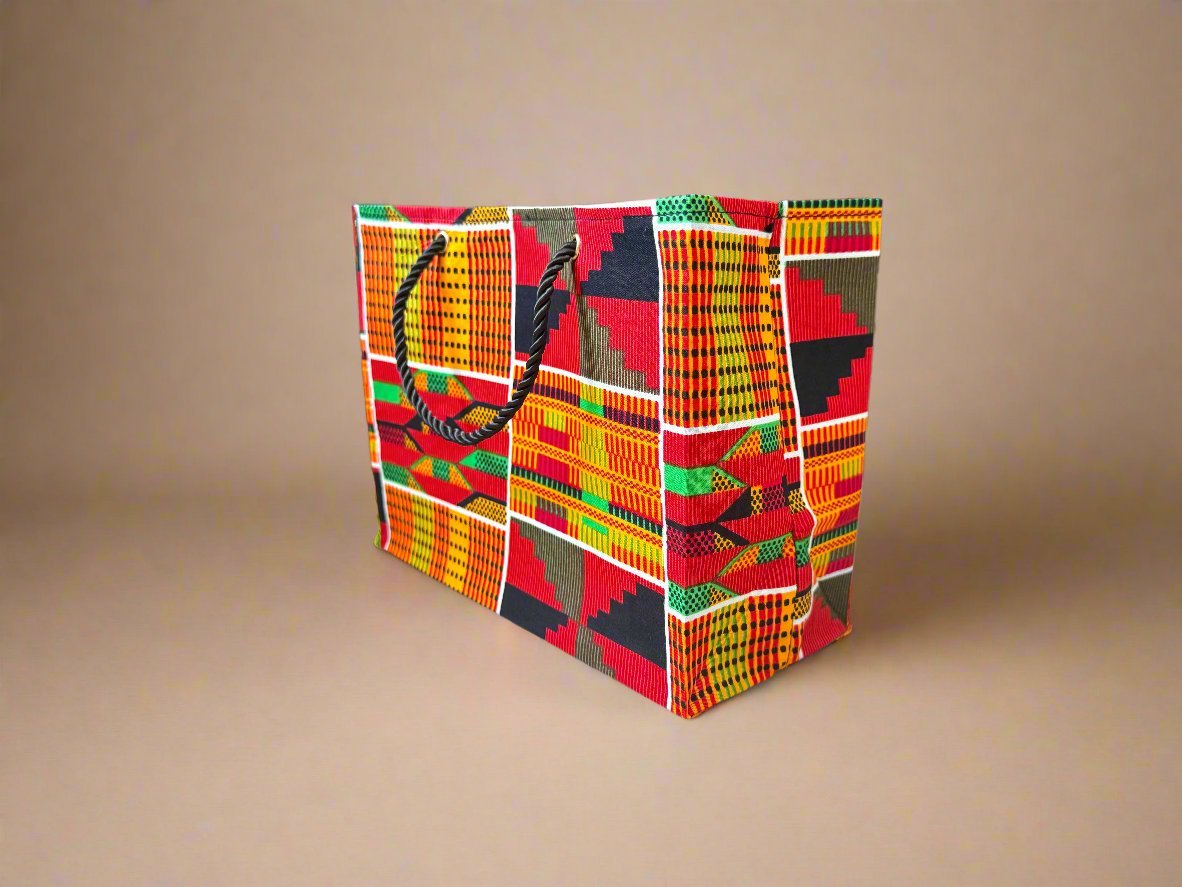 Ethnic, Fabric, Patterned, Handmade Orange, Yellow, Black, Red, Green and White Small Wardrobe Bag - Gezia Accents