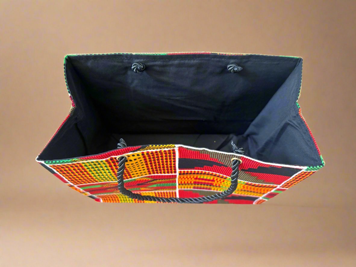 Ethnic, Fabric, Patterned, Handmade Orange, Yellow, Black, Red, Green and White Small Wardrobe Bag - Gezia Accents