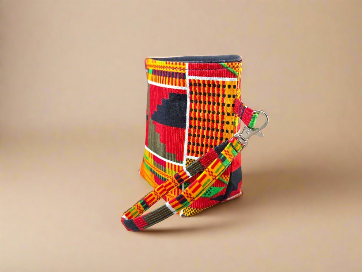 Ethnic, Fabric, Patterned, Handmade Orange, Yellow, Green, Black, White, and Red Mini Tote - Gezia Accents