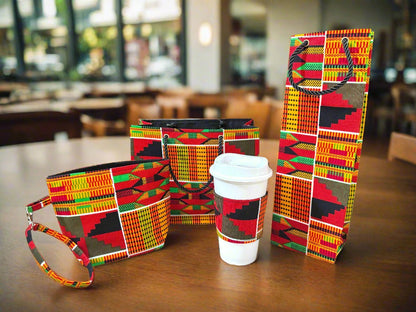 Ethnic, Fabric, Patterned, Handmade Orange, Yellow, Green, Black, White, and Red Mini Tote - Gezia Accents