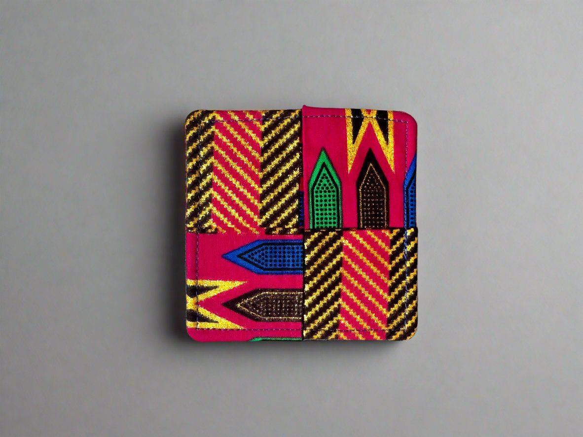 Ethnic, Fabric, Patterned, Handmade Pink, Green, Blue, Brown and Gold Coasters - Gezia Accents