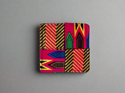 Ethnic, Fabric, Patterned, Handmade Pink, Green, Blue, Brown and Gold Coasters - Gezia Accents