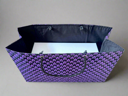 Ethnic, Fabric, Patterned, Handmade Purple and Black Medium Horizontal Bag - Gezia Accents