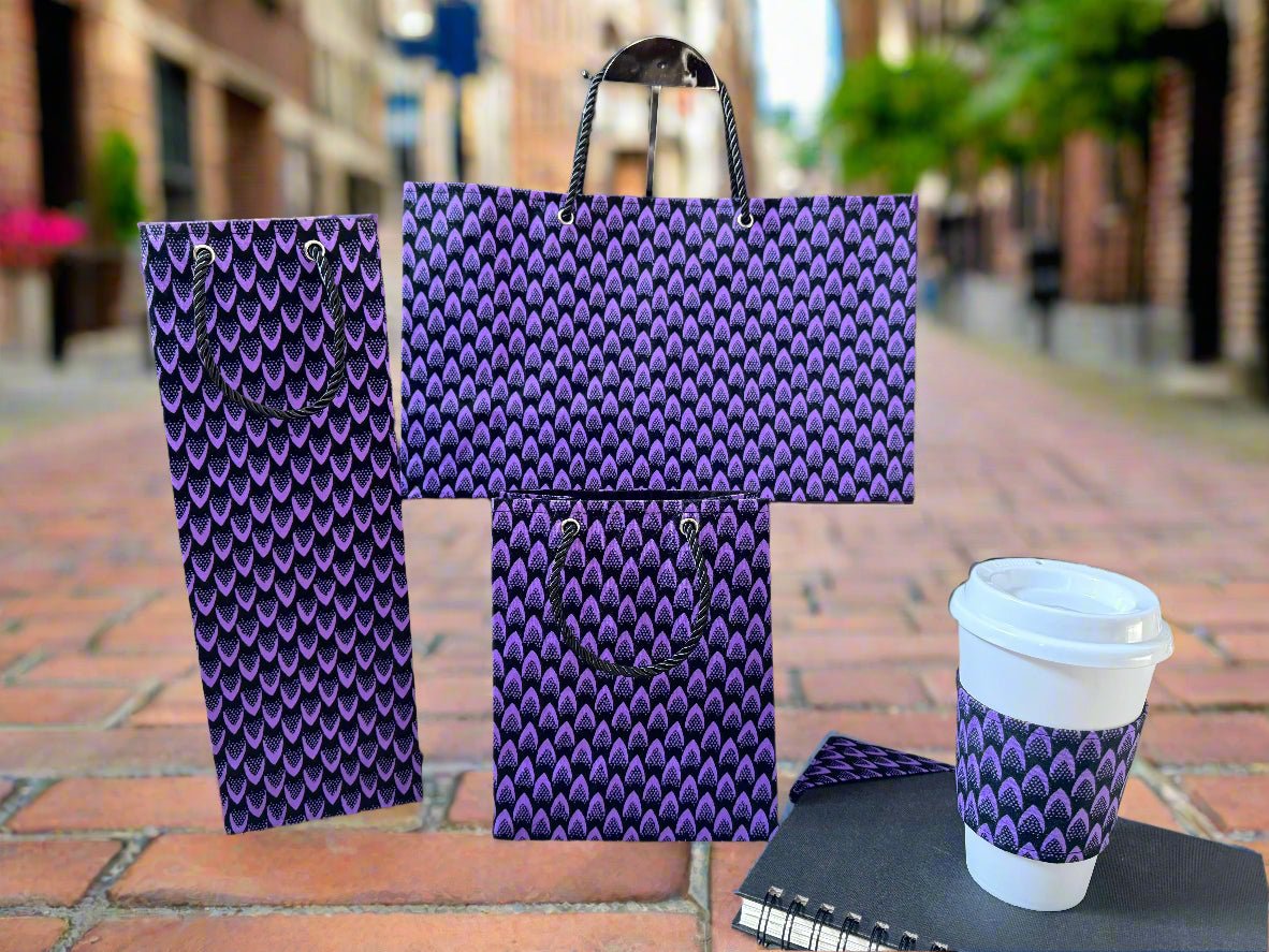 Ethnic, Fabric, Patterned, Handmade Purple and Black Medium Horizontal Bag - Gezia Accents