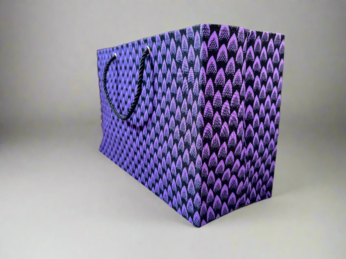 Ethnic, Fabric, Patterned, Handmade Purple and Black Medium Horizontal Bag - Gezia Accents