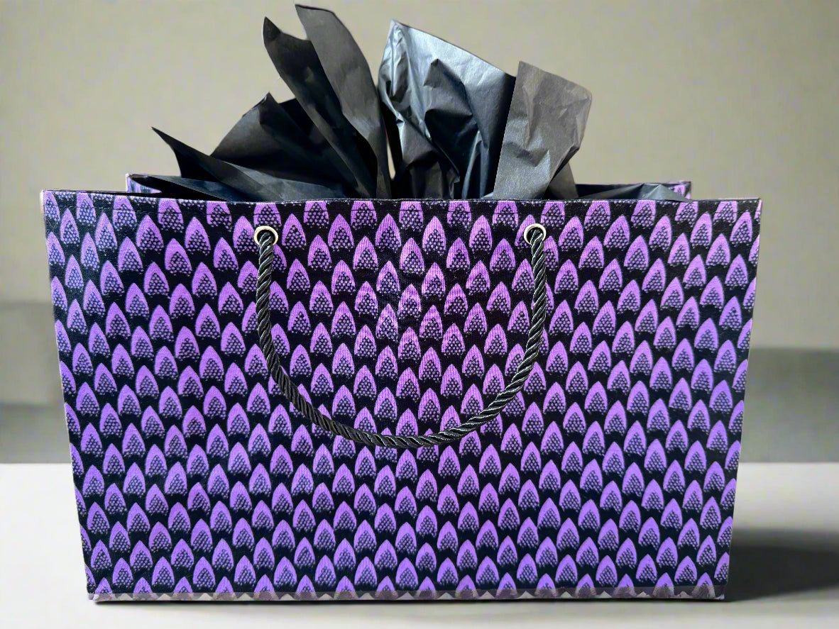 Ethnic, Fabric, Patterned, Handmade Purple and Black Medium Horizontal Bag - Gezia Accents