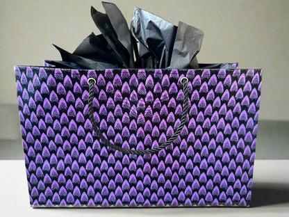 Ethnic, Fabric, Patterned, Handmade Purple and Black Medium Horizontal Bag - Gezia Accents