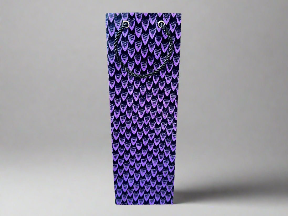 Ethnic, Fabric, Patterned, Handmade Purple and Black Wine Gift Bag - Gezia Accents