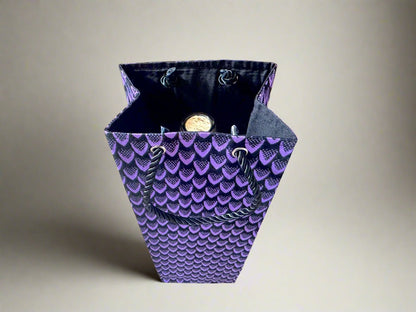 Ethnic, Fabric, Patterned, Handmade Purple and Black Wine Gift Bag - Gezia Accents
