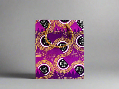 Ethnic, Fabric, Patterned, Handmade Purple, Black, White and Gold Extra Small Bag - Gezia Accents