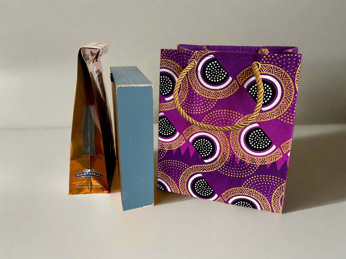 Ethnic, Fabric, Patterned, Handmade Purple, Black, White and Gold Extra Small Bag - Gezia Accents