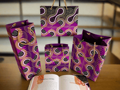 Ethnic, Fabric, Patterned, Handmade Purple, Black, White and Gold Extra Small Bag - Gezia Accents