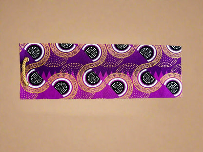 Ethnic, Fabric, Patterned, Handmade Purple, Black, White, and Gold Wine Gift Bag - Gezia Accents