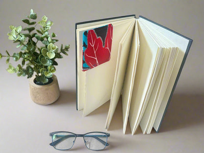 Ethnic, Fabric, Patterned, Handmade Red, Black, Yellow, Blue, and White Bookmark - Gezia Accents