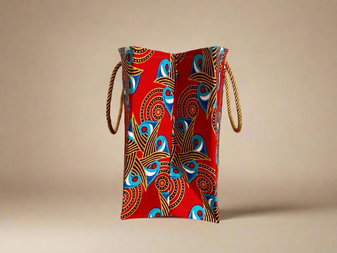 Ethnic, Fabric, Patterned, Handmade Red, Blue, Turquoise, and Gold Small Wardrobe Bag - Gezia Accents