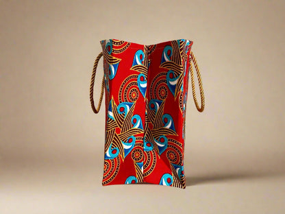 Ethnic, Fabric, Patterned, Handmade Red, Blue, Turquoise, and Gold Small Wardrobe Bag - Gezia Accents