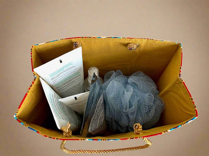 Ethnic, Fabric, Patterned, Handmade Red, Blue, Turquoise, and Gold Small Wardrobe Bag - Gezia Accents