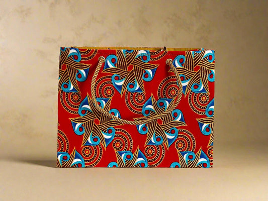 Ethnic, Fabric, Patterned, Handmade Red, Blue, Turquoise, and Gold Small Wardrobe Bag - Gezia Accents